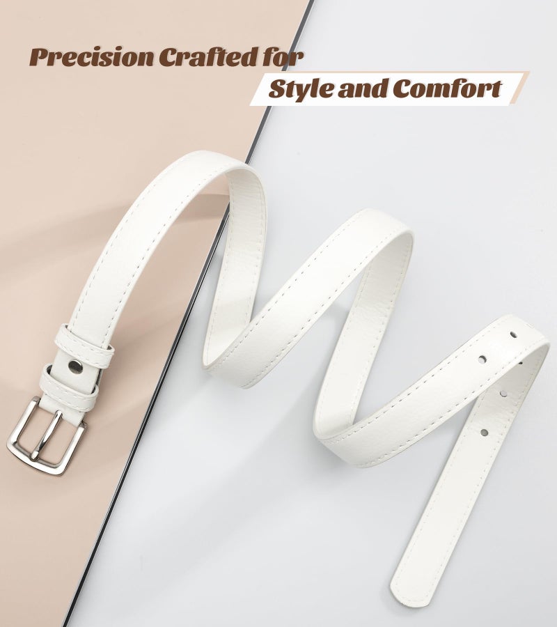 maikun White Womens Belt for Jeans Pants Dress, Womens Skinny Belt Length 42.5'' - Image 3